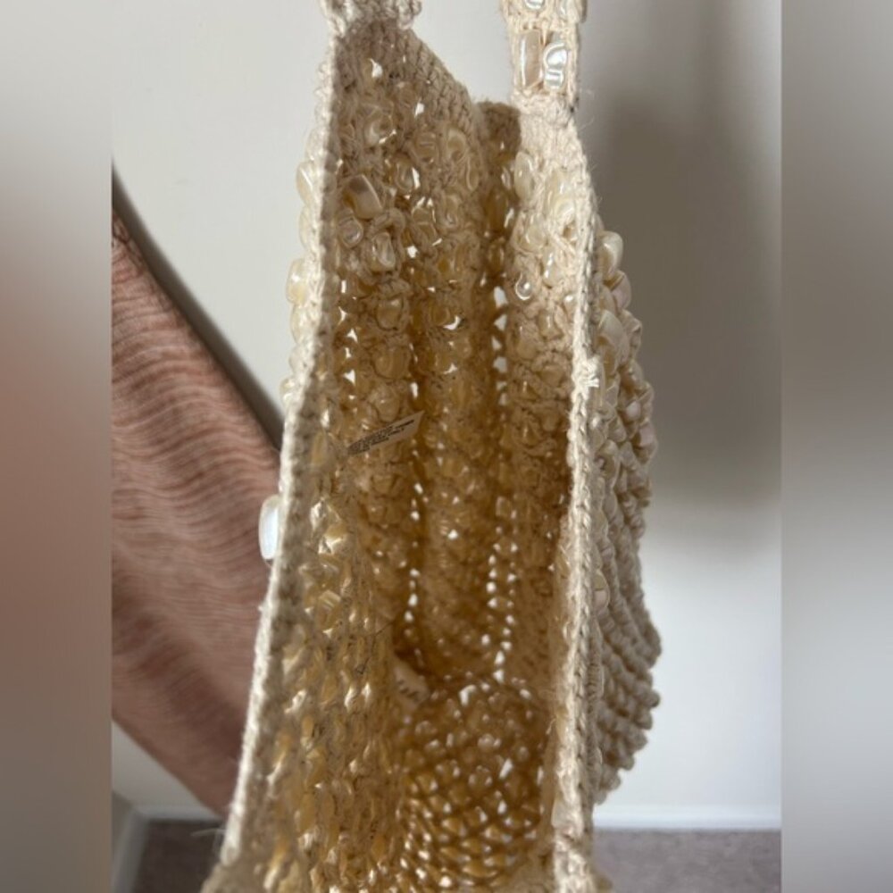 Viral Mother of Pearl made in India Cream Beaded Tote Bag - Picture 2 of 4